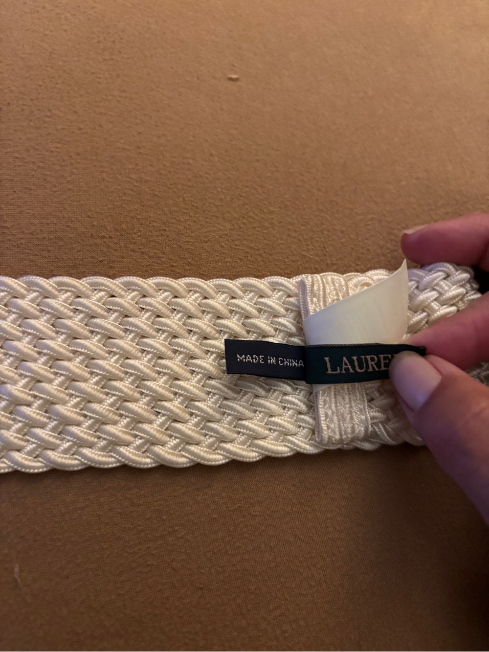 Lauren Ralph Lauren Cream Woven Belt with Double Ring Buckle - Picture 4 of 5
